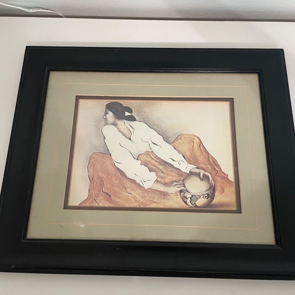 Vintage RC Gorman Pottery Keeper Framed Print signed framed picture art frame